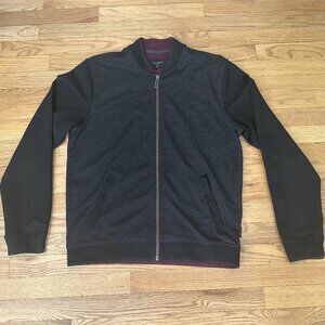 Ted Baker Knit Bomber Jacket, Black w Burgundy Lining Size M